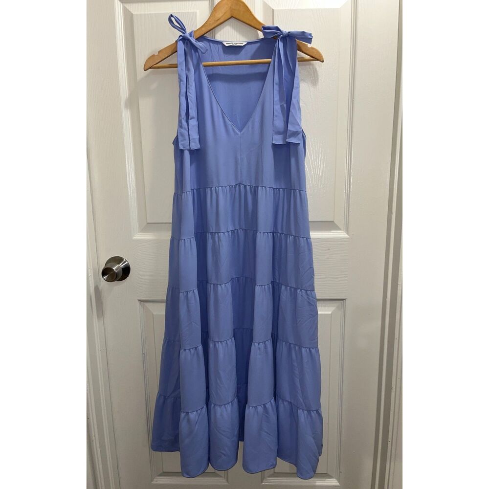 Amanda Uprichard Blue Tiered Tie-Shoulder Maxi Dress Size Medium Classy Modest